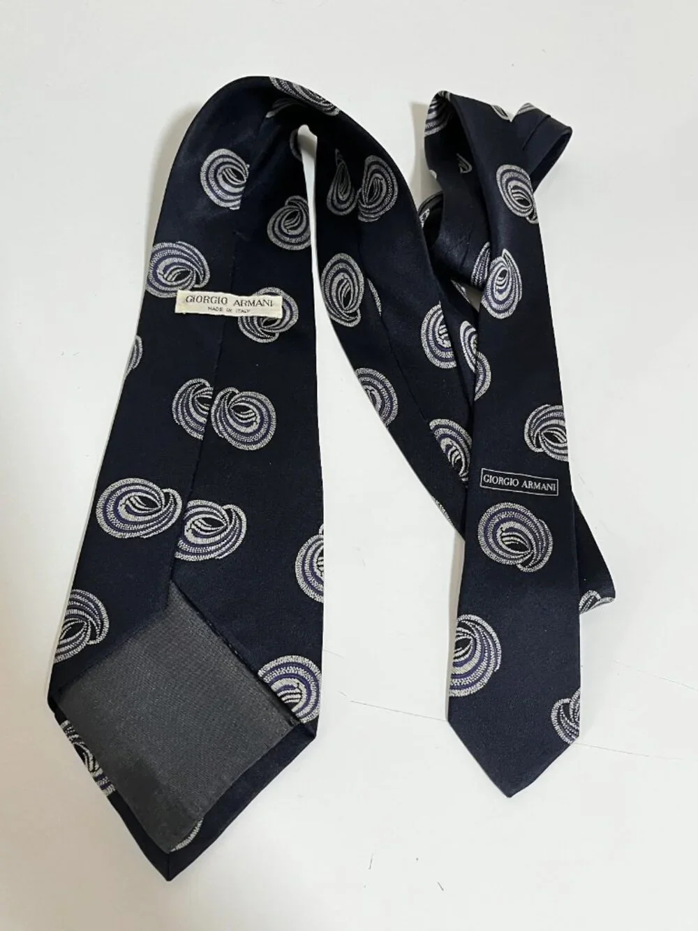 GIORGIO ARMANI Blue Silk Spiral-knot Pattern Men's CLASSIC Necktie/PREOWNED